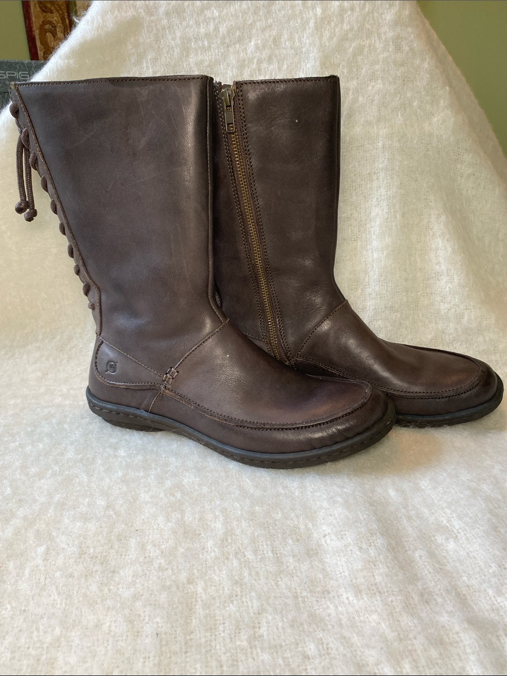 Born Women's Brown Leather Mid-Calf Zip Boots Size 9
